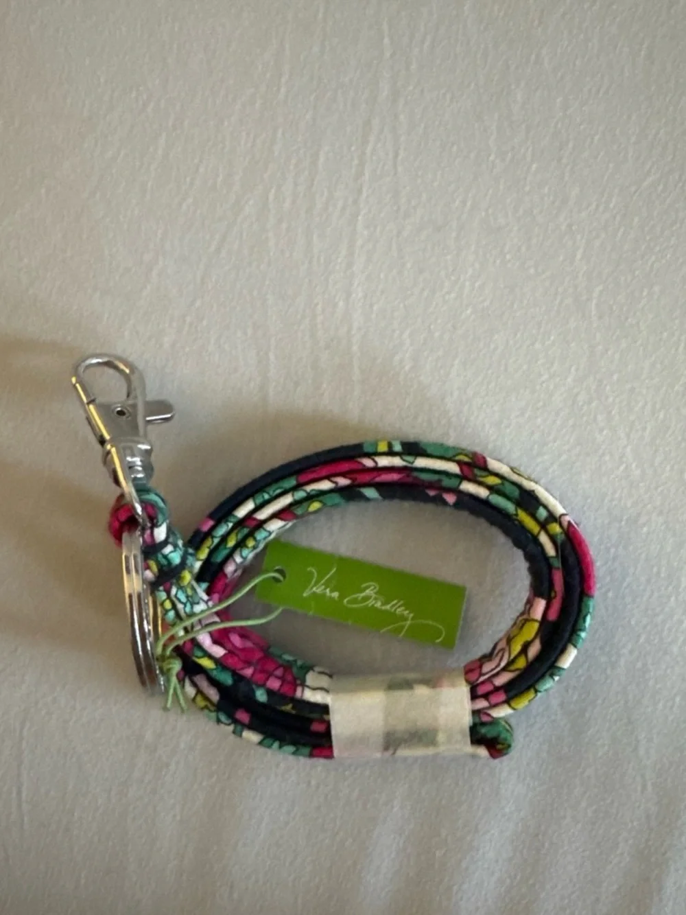 Vera Bradley Pink Green Yellow Floral Lanyard Key & Card Holder